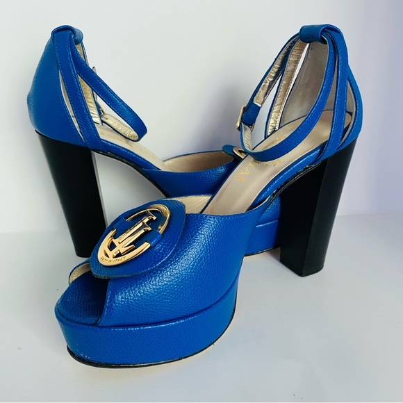 Lavinia leather platform ankle strap peep toe shoes heels sandals 37 6.5 Italy - Picture 3 of 9